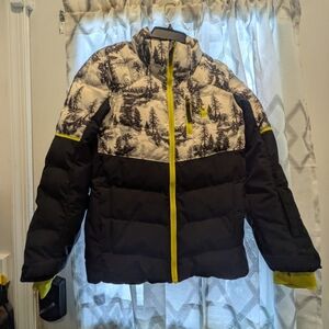 Spyder Black and White puffer ski coat and bib pants
